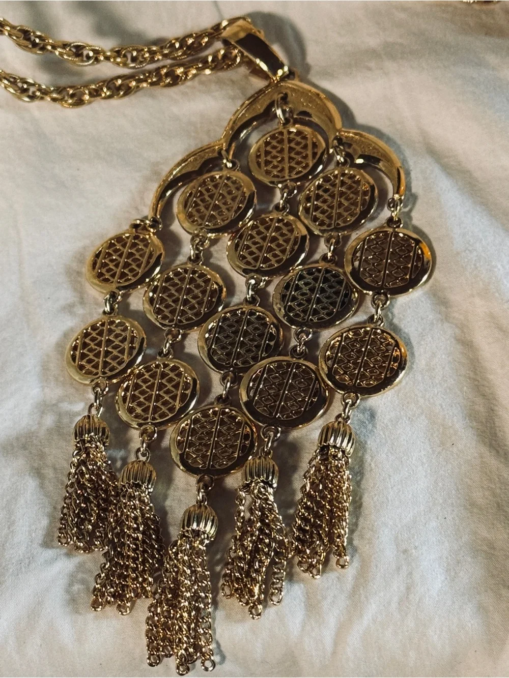 Trafari Gold Tassel Medallion Statement Necklace / Belt - Women Jewelry - Picture 1 of 5
